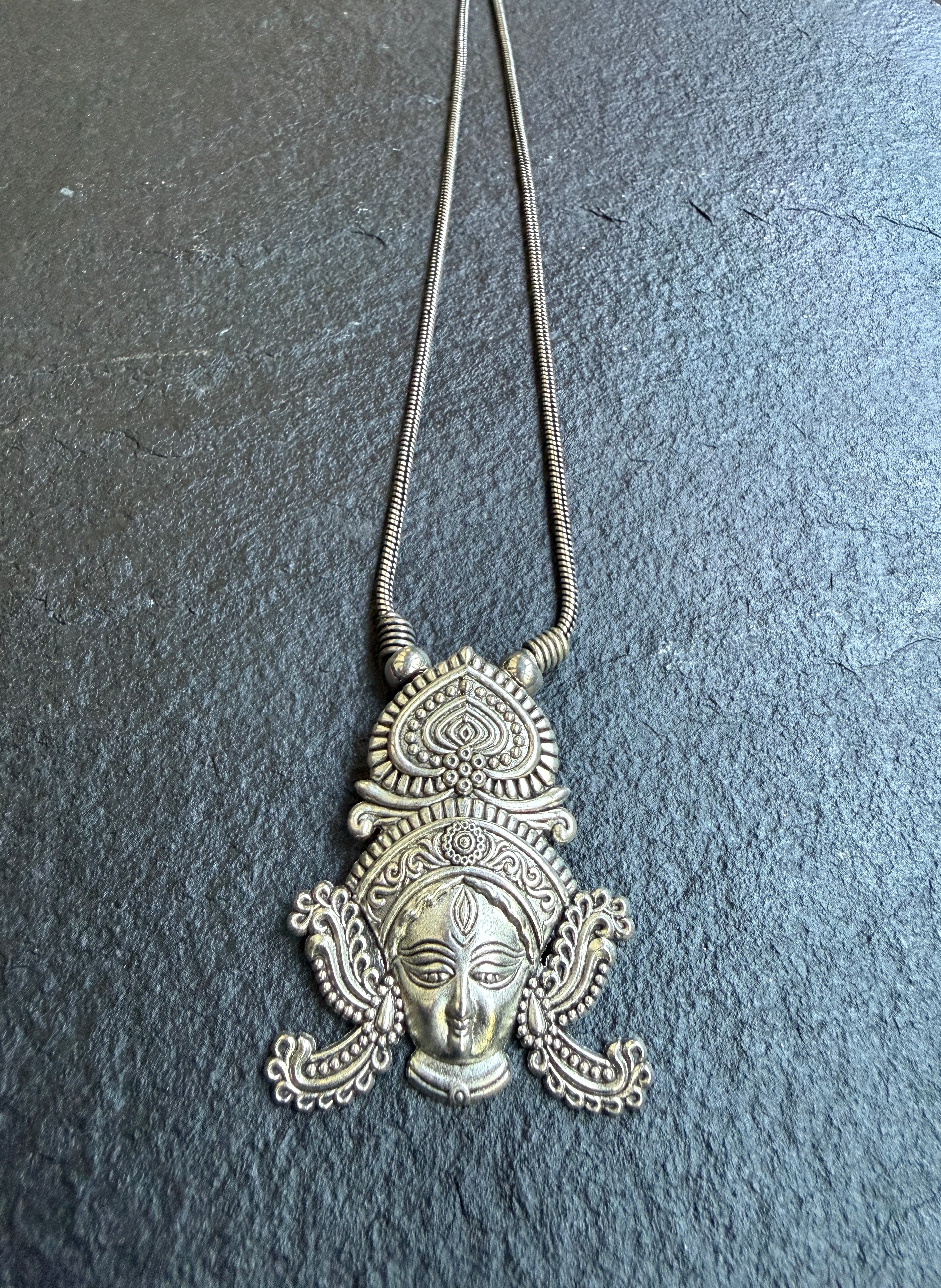 German Silver Pendent Durga - Silver Chain