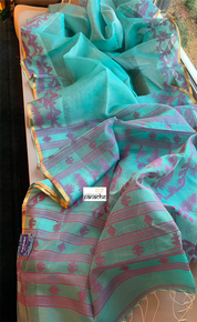 Tantuj Muslin Jamdaani- Light Turquoise