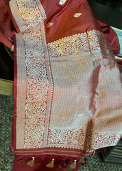 Pure Silk Katan Banarasi- Brick Red Kadhua