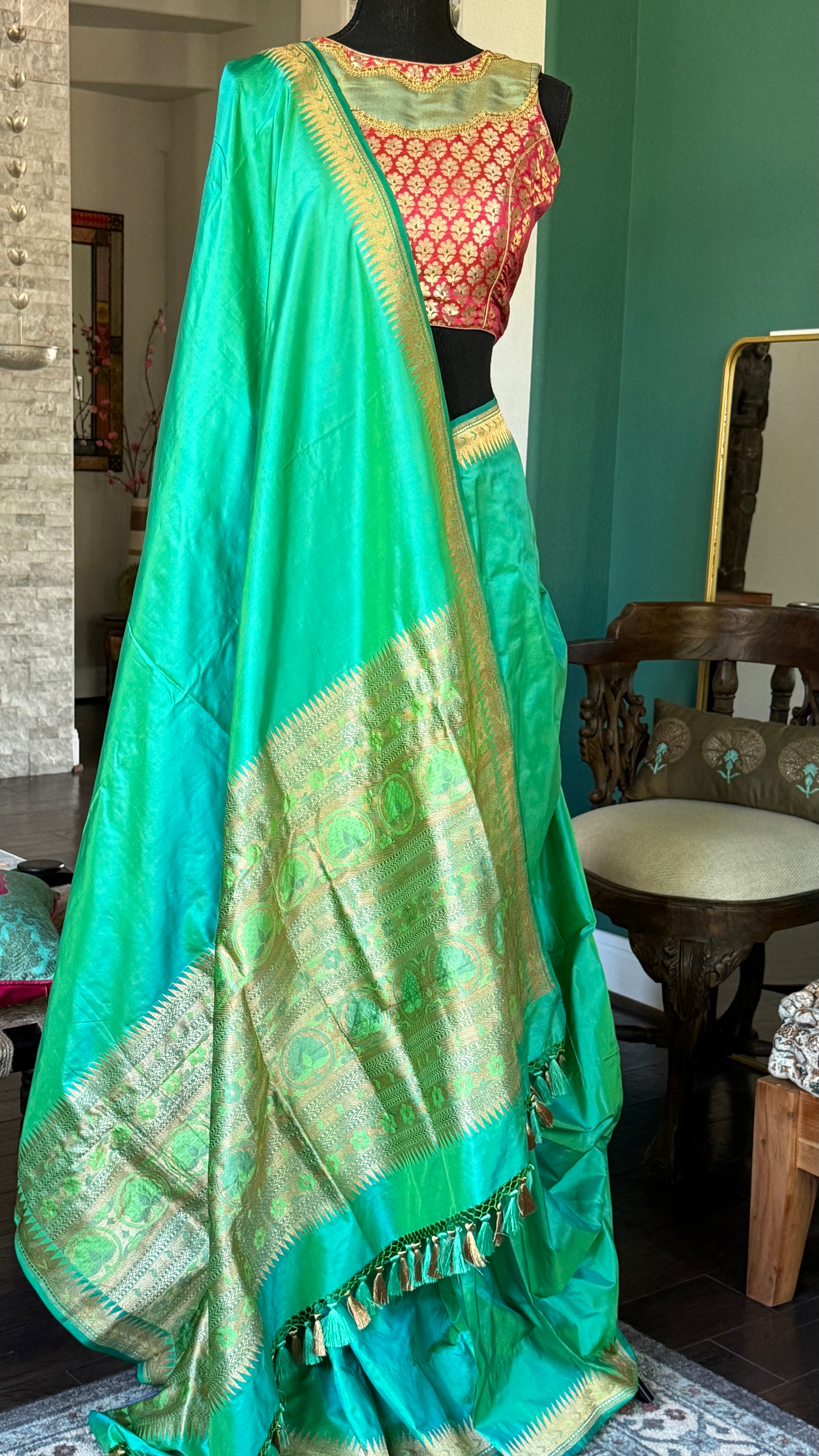 Katan Silk Banarasi - Sea Green Paithani Khadwa Woven