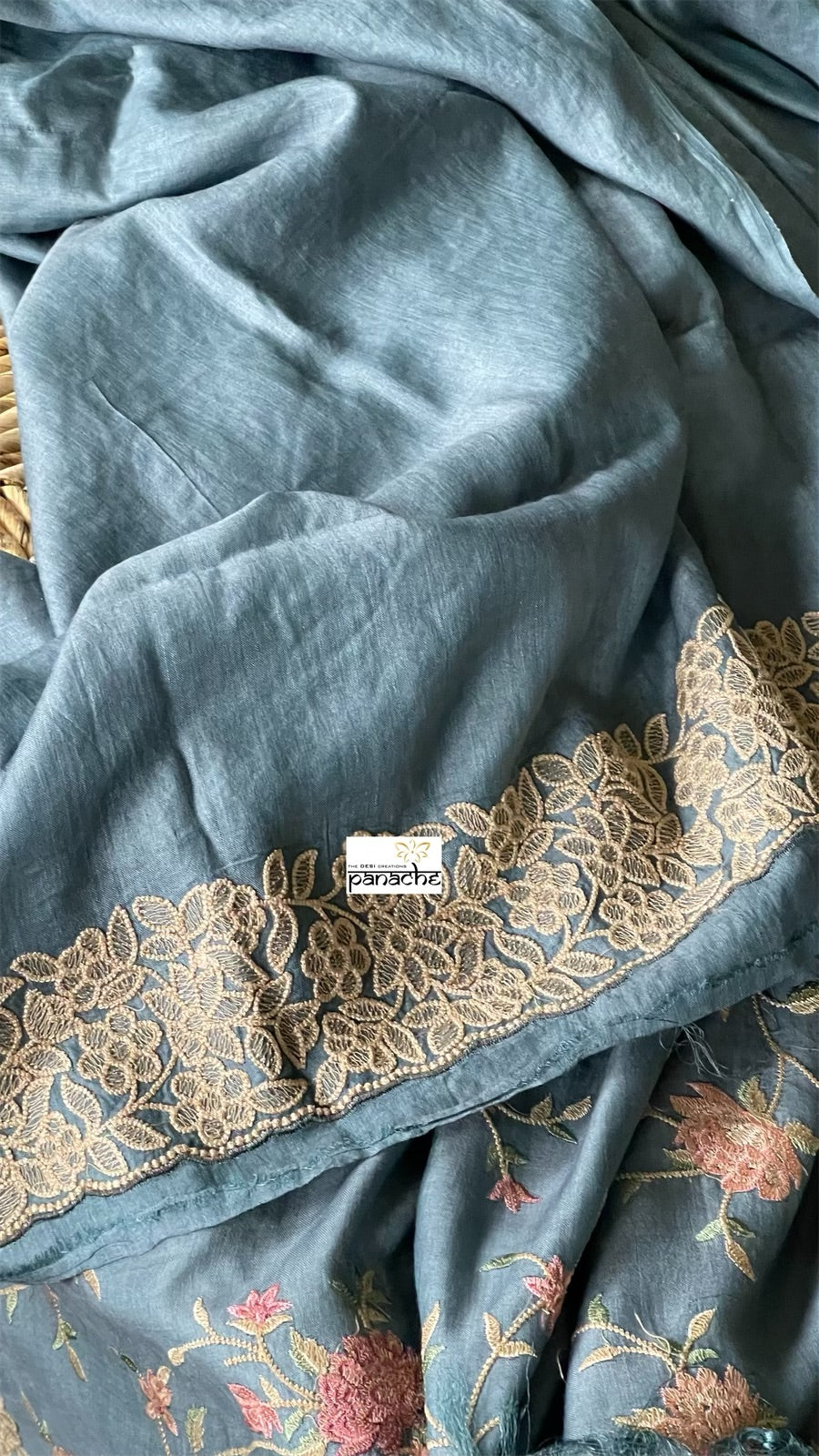 Embroidered Tussar Silk - Grey