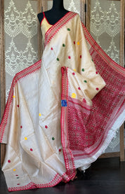 Pure Gachi Tussar Silk - Beige Red