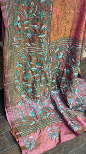 Bangalore Batik Kantha Silk -  Orange Pink Dual Tone