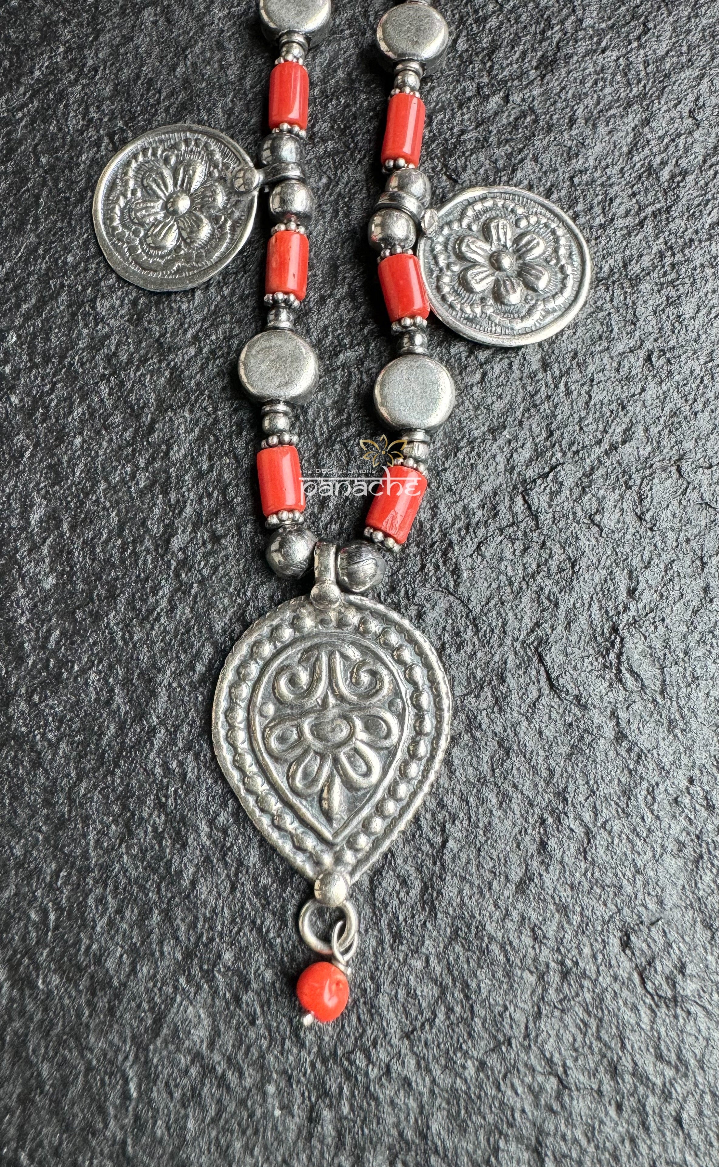 Necklace 925 Silver- Silver Polish Coral