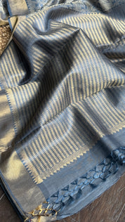 Tussar Silk - Steel Grey Resham Woven