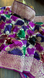 Pure Silk Banarasi - Purple Magenta Maroon Green