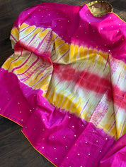 Soft Dupion Tie-Dye Saree - Pink Yellow