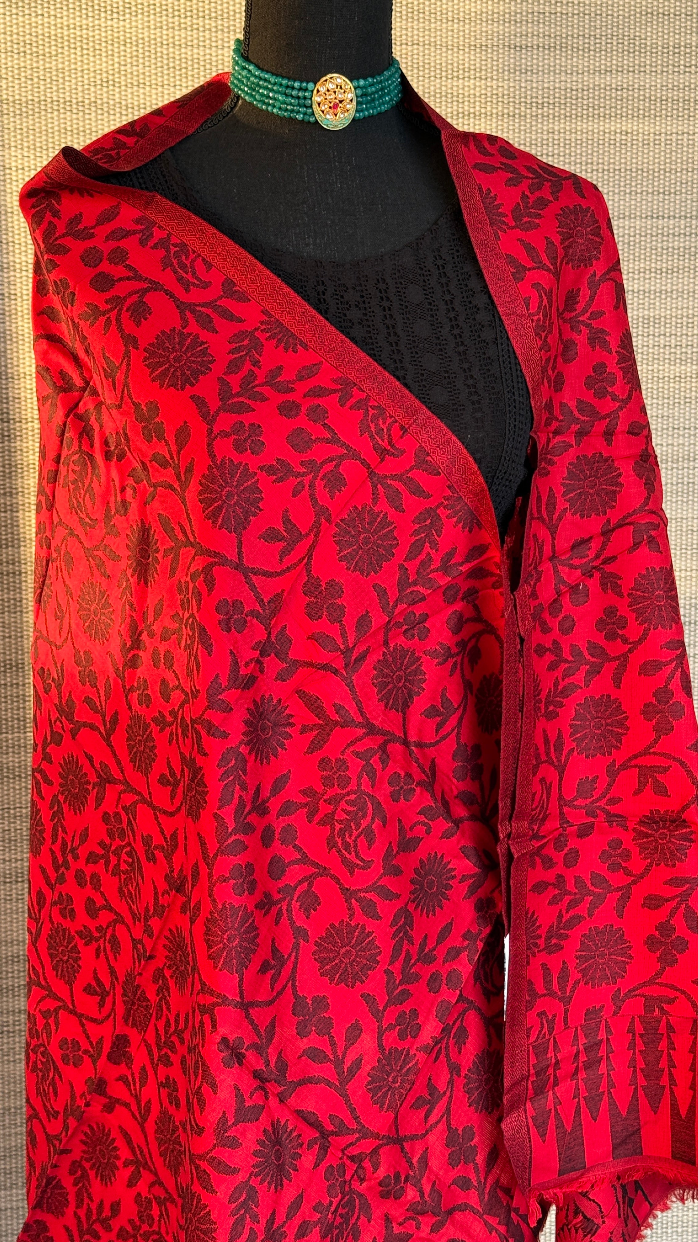 Semi Pashmina Stole - Red Black