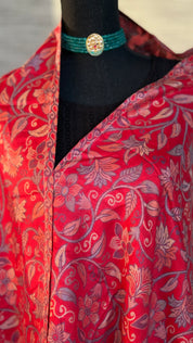 Kashmiri Semi Pashmina Stole - Red Multi 1 Resham Woven