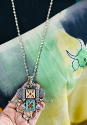 Pure Silver Necklace - Krishna Pendant Dual Tone