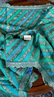 Designer Organza Leheriya - Sea green