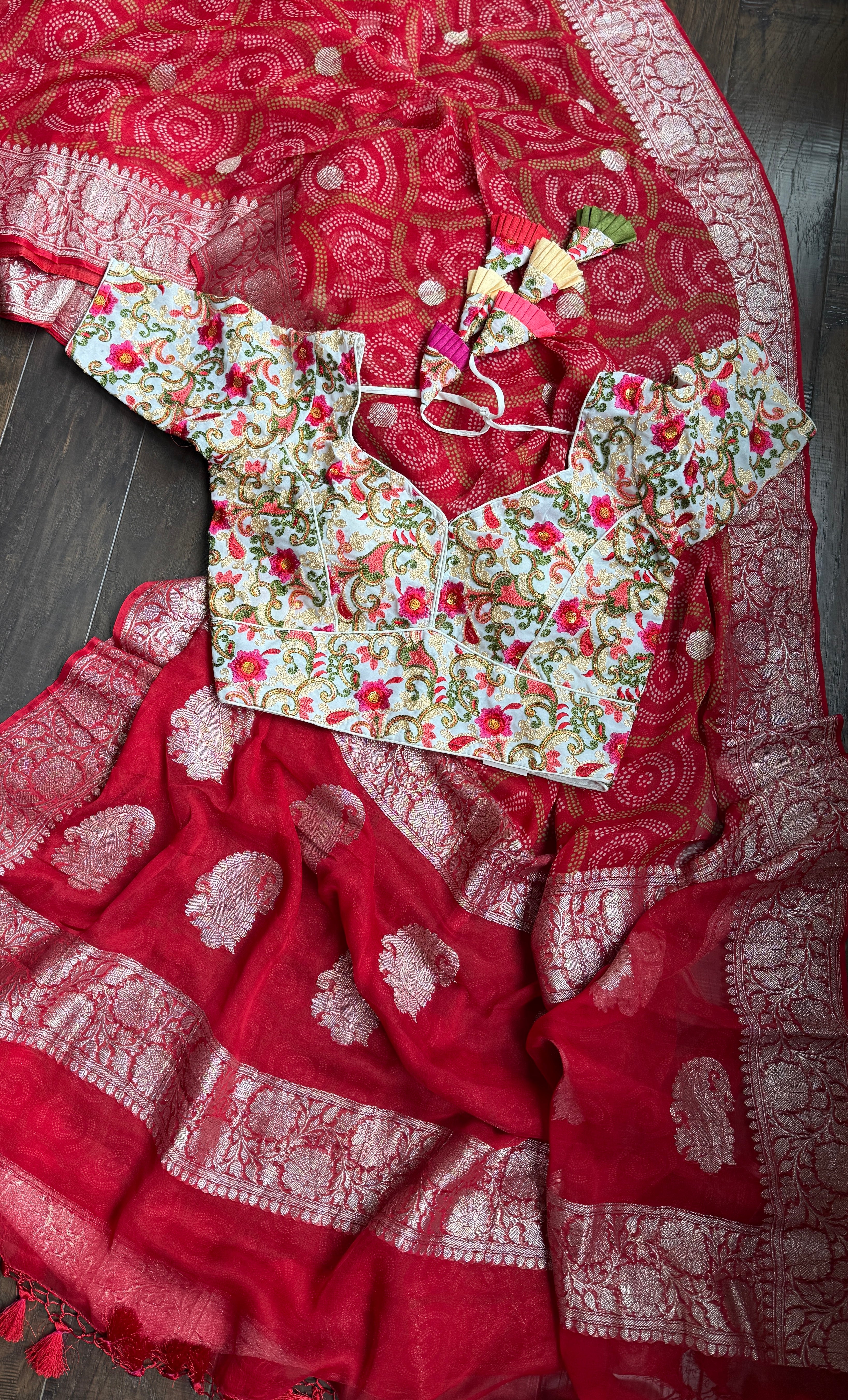 Designer Blouse - White Multicolor Embroidered