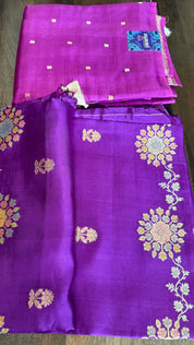 Pure Katan Silk Banarasi - Purple Hand Brush painted
