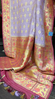 Khaddi Tussar Banarasi -  Light Purple Mauve Tilfi Antique Zari