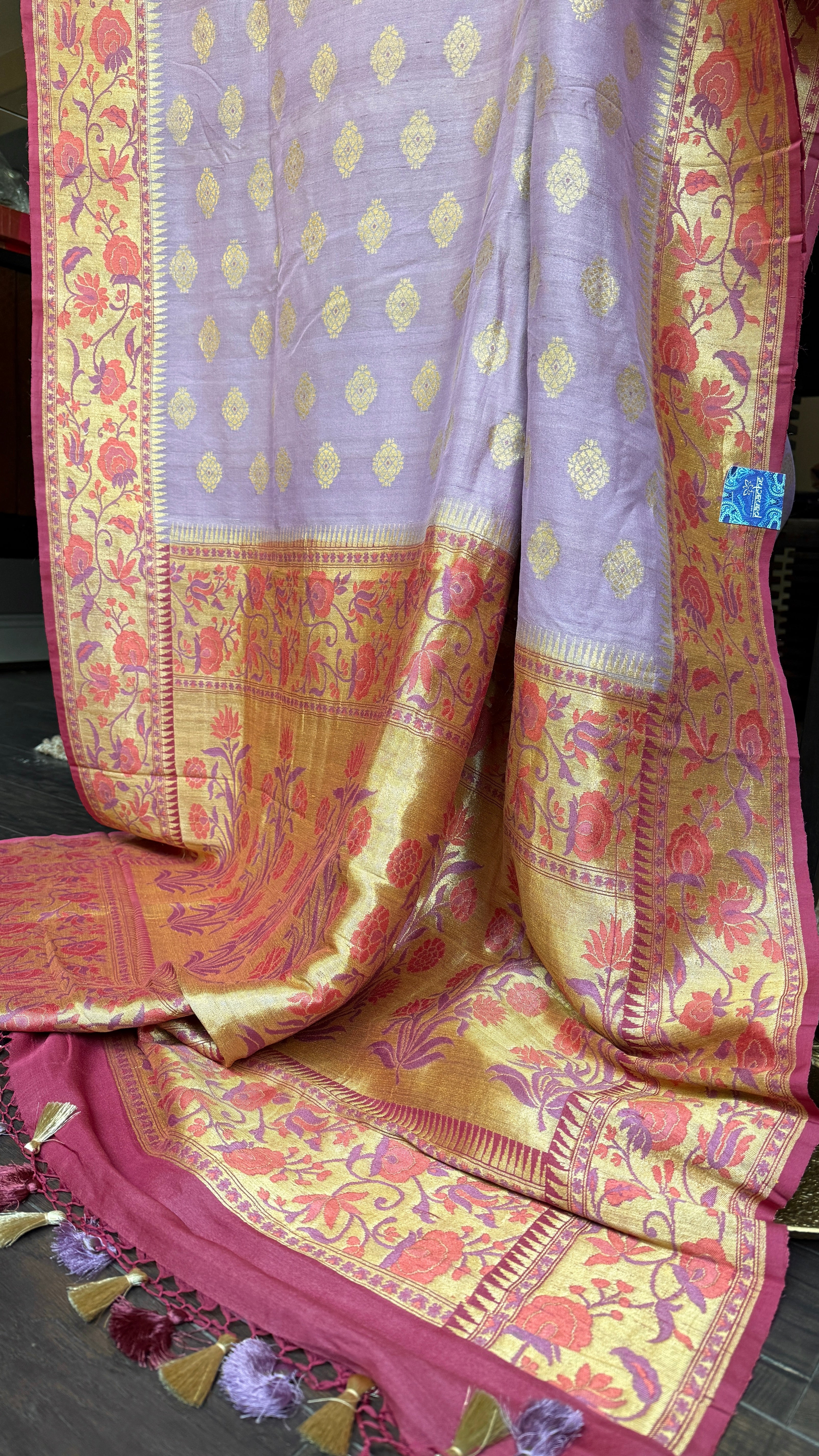 Khaddi Tussar Banarasi -  Light Purple Mauve Tilfi Antique Zari