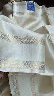 Pure Tussar Silk - Cream Beige Golden Zari Woven3