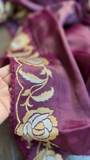 Soft Silk Embroidered - Wine Color