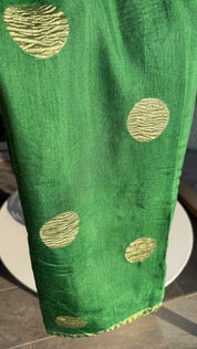 Pure Muga Chiffon Banarasi - Green Crushed Gold Zari