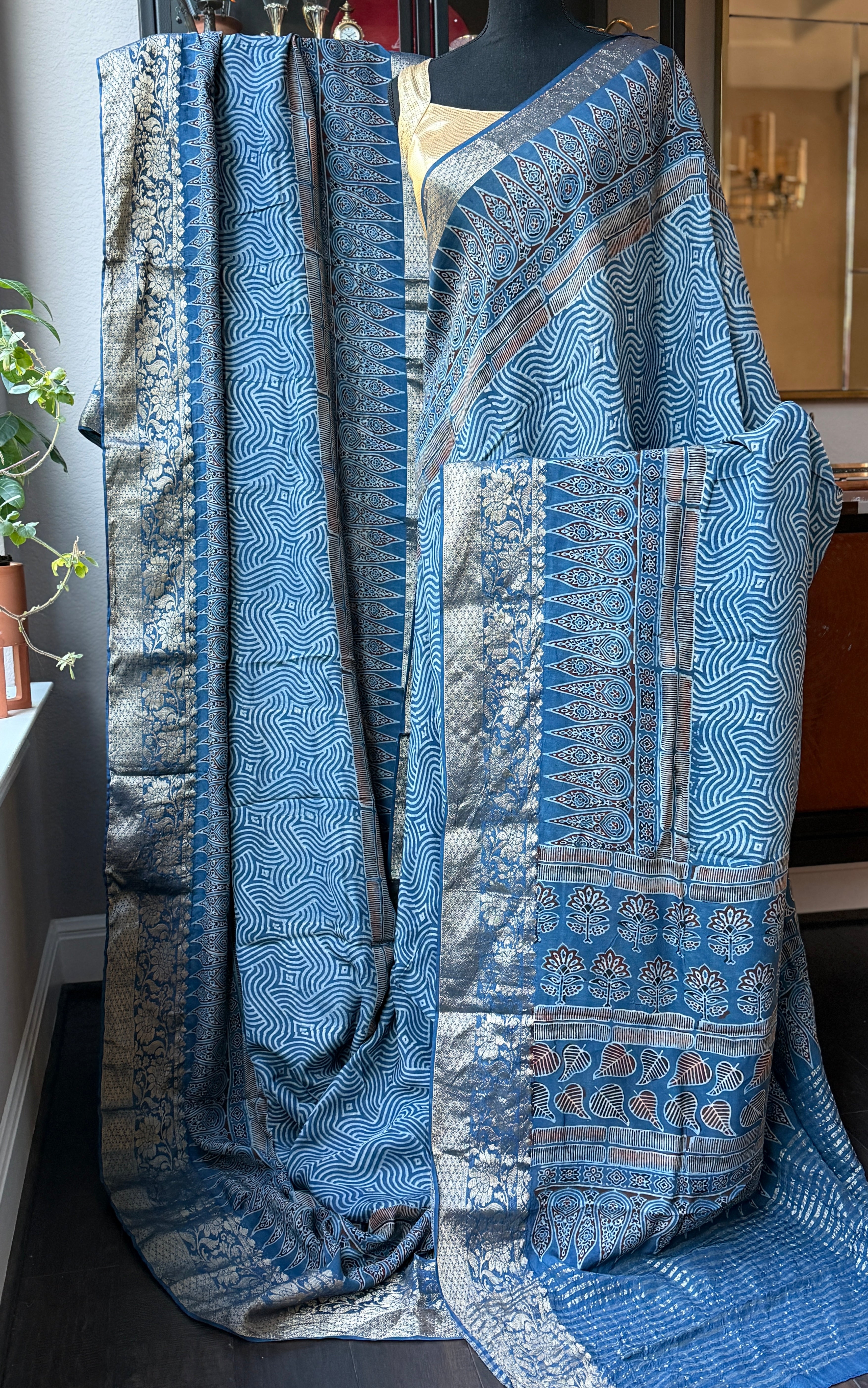 Dola Silk Ajrakh - Indigo 1