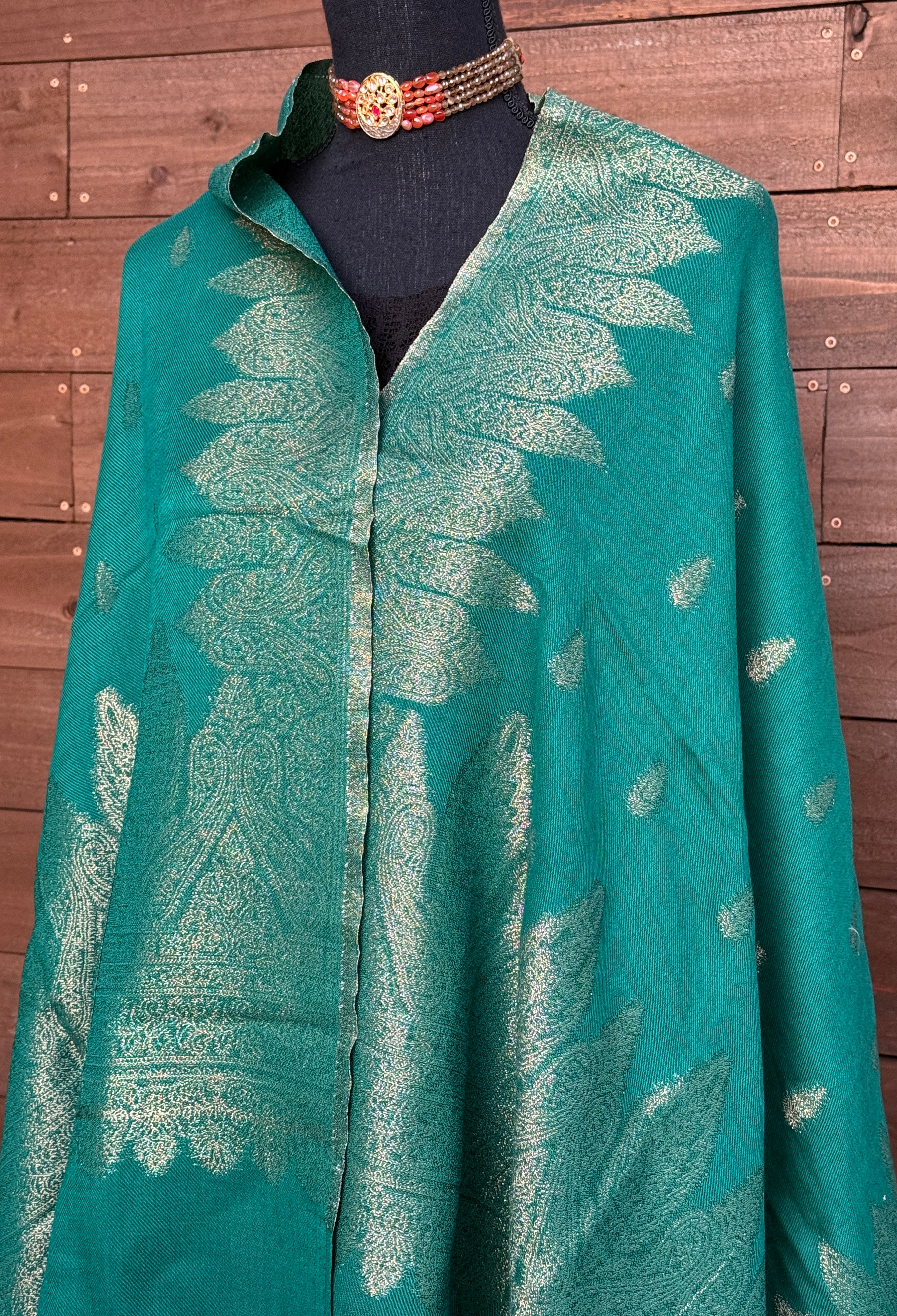 Kashmiri Pashmina Stole - Sea Green Resham Woven