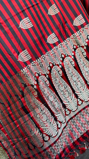 Pure Silk Mashru Banarasi- Red Black striped