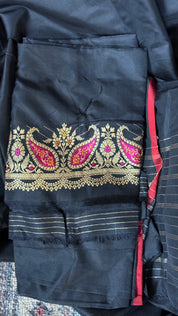 Exclusive Pure Katan Silk Kadhua Banarasi - Black Meenakari