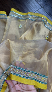 Hand Zardozi Pure Chanderi Tissue Silk - Golden Yellow Woven