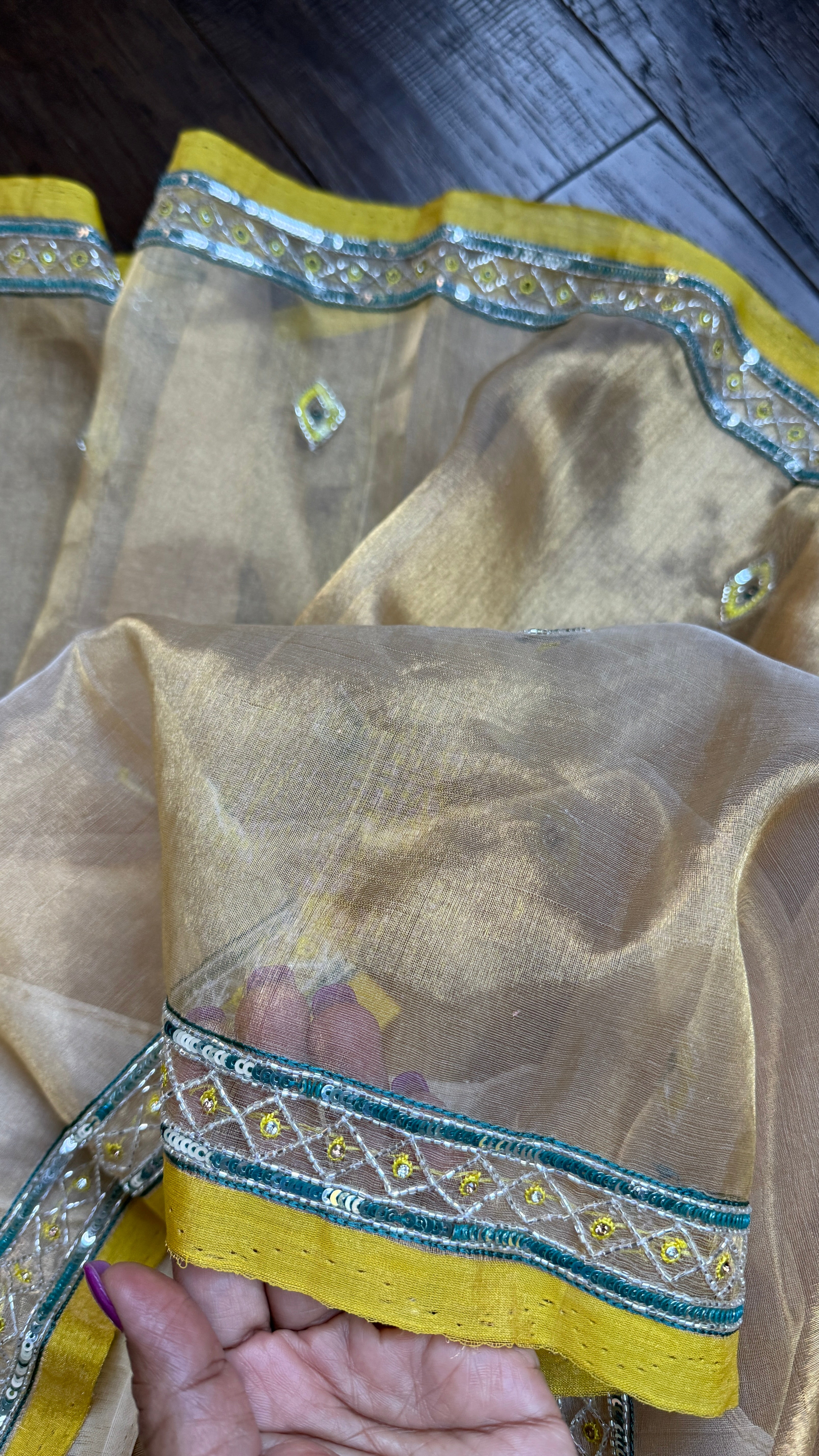 Hand Zardozi Pure Chanderi Tissue Silk - Golden Yellow Woven