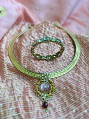 Silver Chitai 925 Hasli - Kundan  Pendant Gold Tone