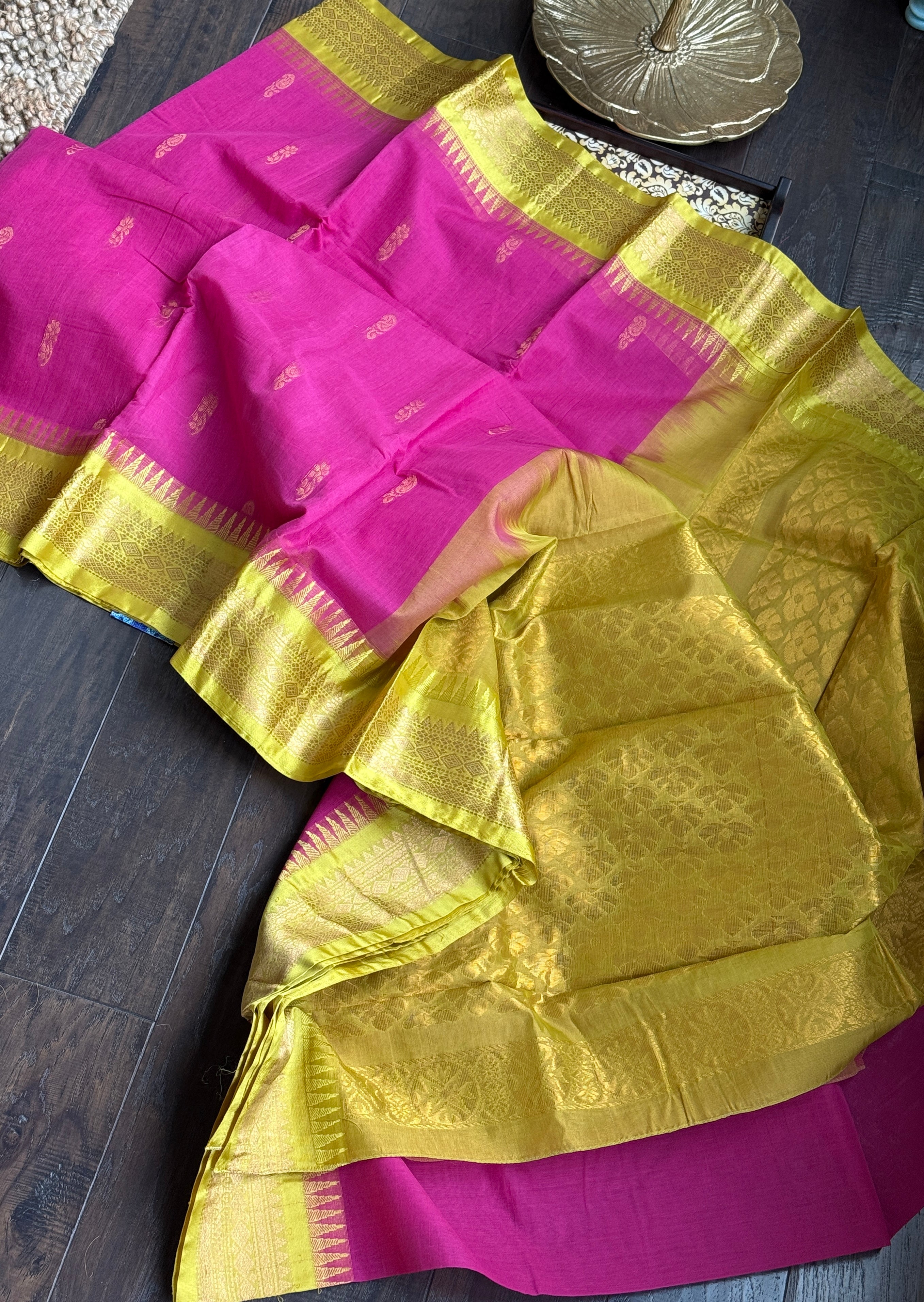 Cotton Gadwal - Pink Lemon Yellow