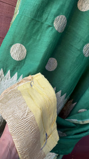 Pure Muga Chiffon Banarasi - Green Crushed Gold Zari