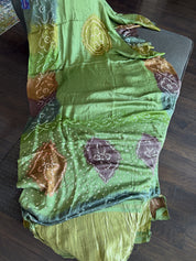 Modal Silk Hand Bandhej - Green Makdi Palla