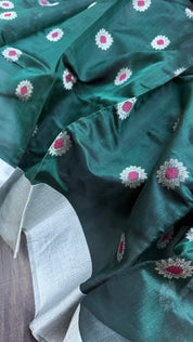 Pure Chanderi Pattu Silk - Dark Teal Green Meenakari