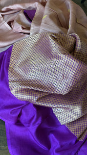 Tussar Georgette Katan Silk Banarasi - Blush pink Purple Kadhua