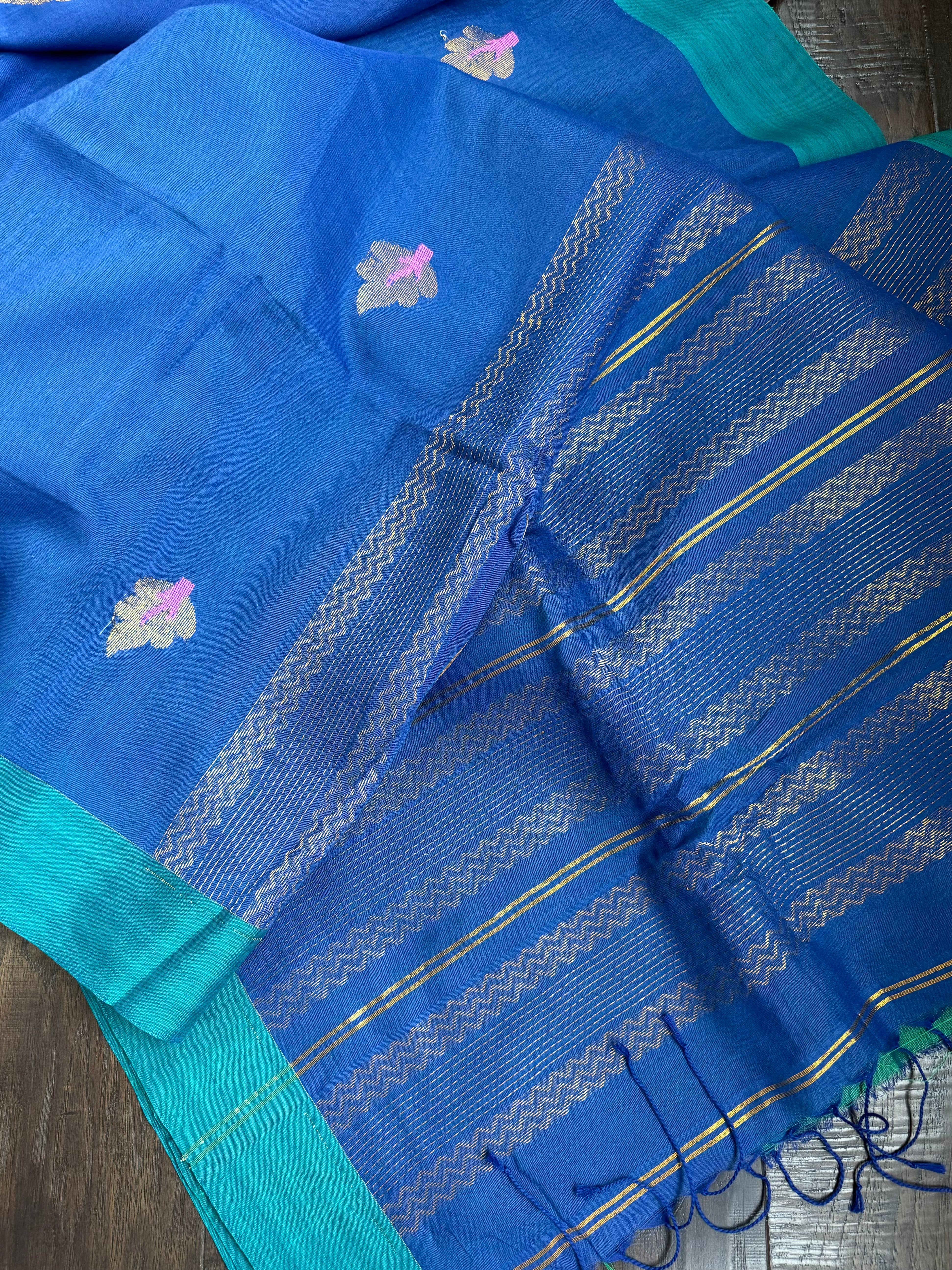 Pure Khadi Cotton Handloom - Royal Blue Firozi Woven