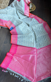 Kora Silk Banaras Chanderi - Grey Pink