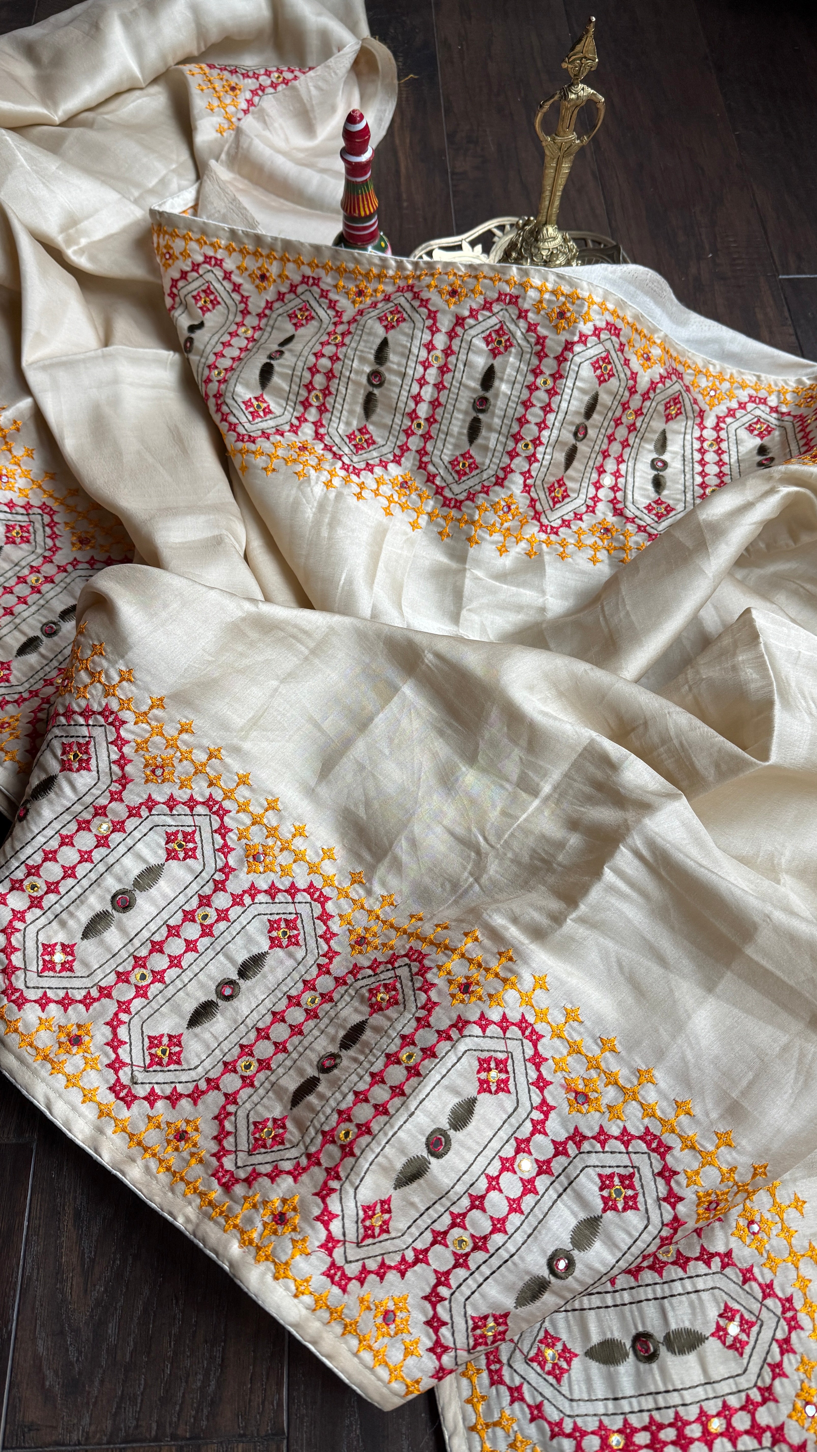 Soft Silk Kathiyawadi Embroidered - Beige