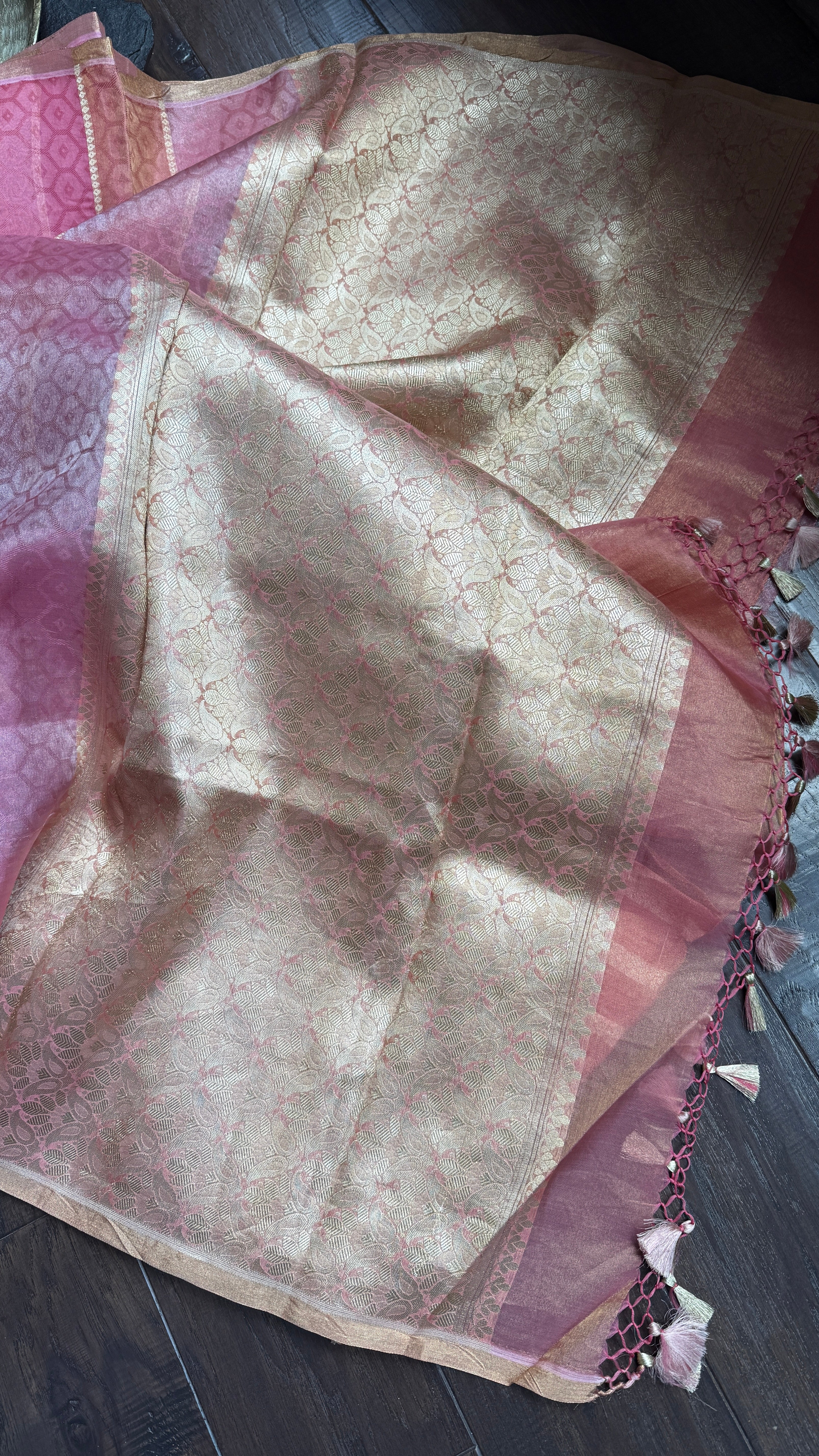 Tissue Organza Silk Banarsi - Rangkat Peach Pink