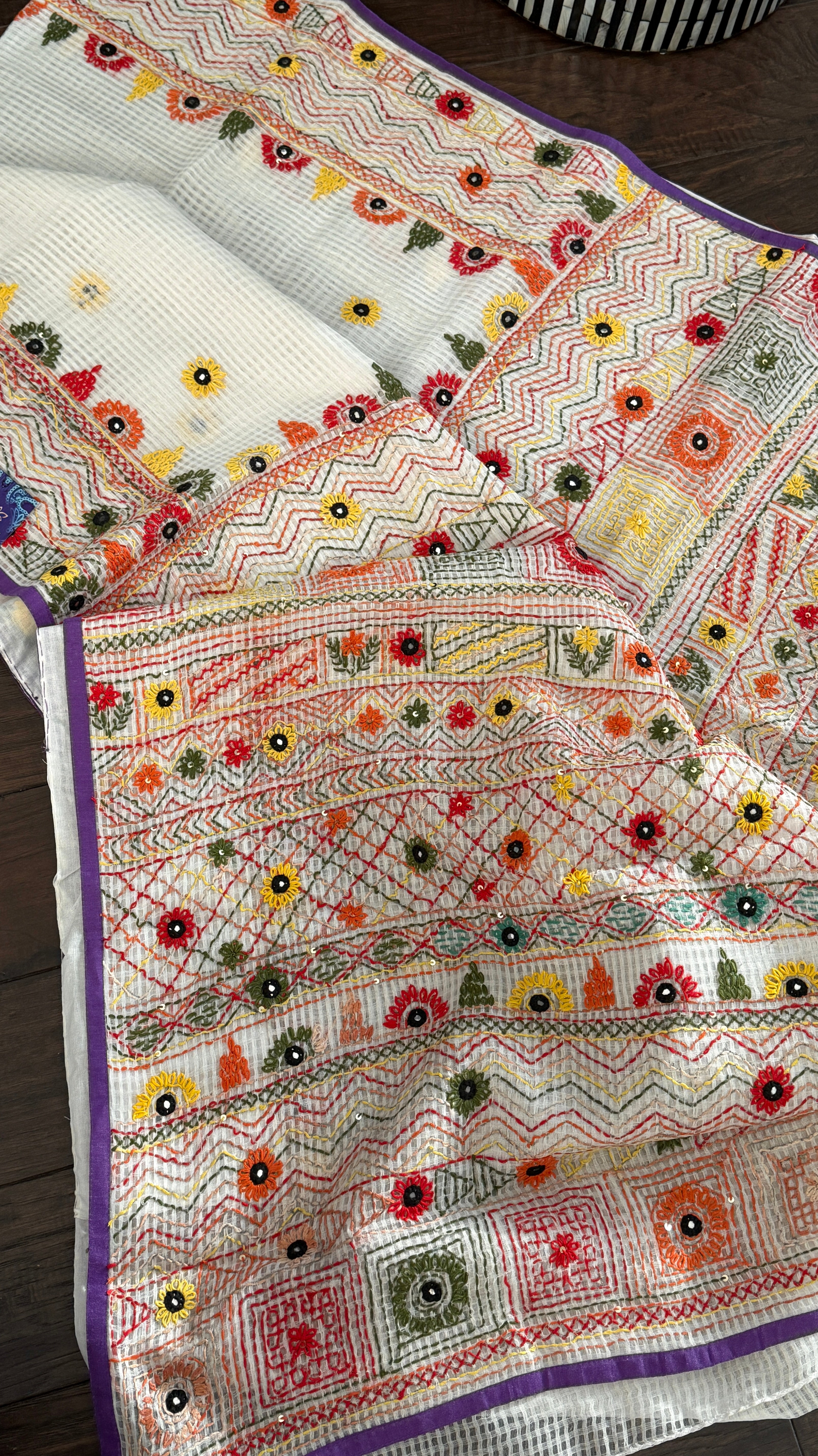 Kota Silk Lamban - White Embroidered
