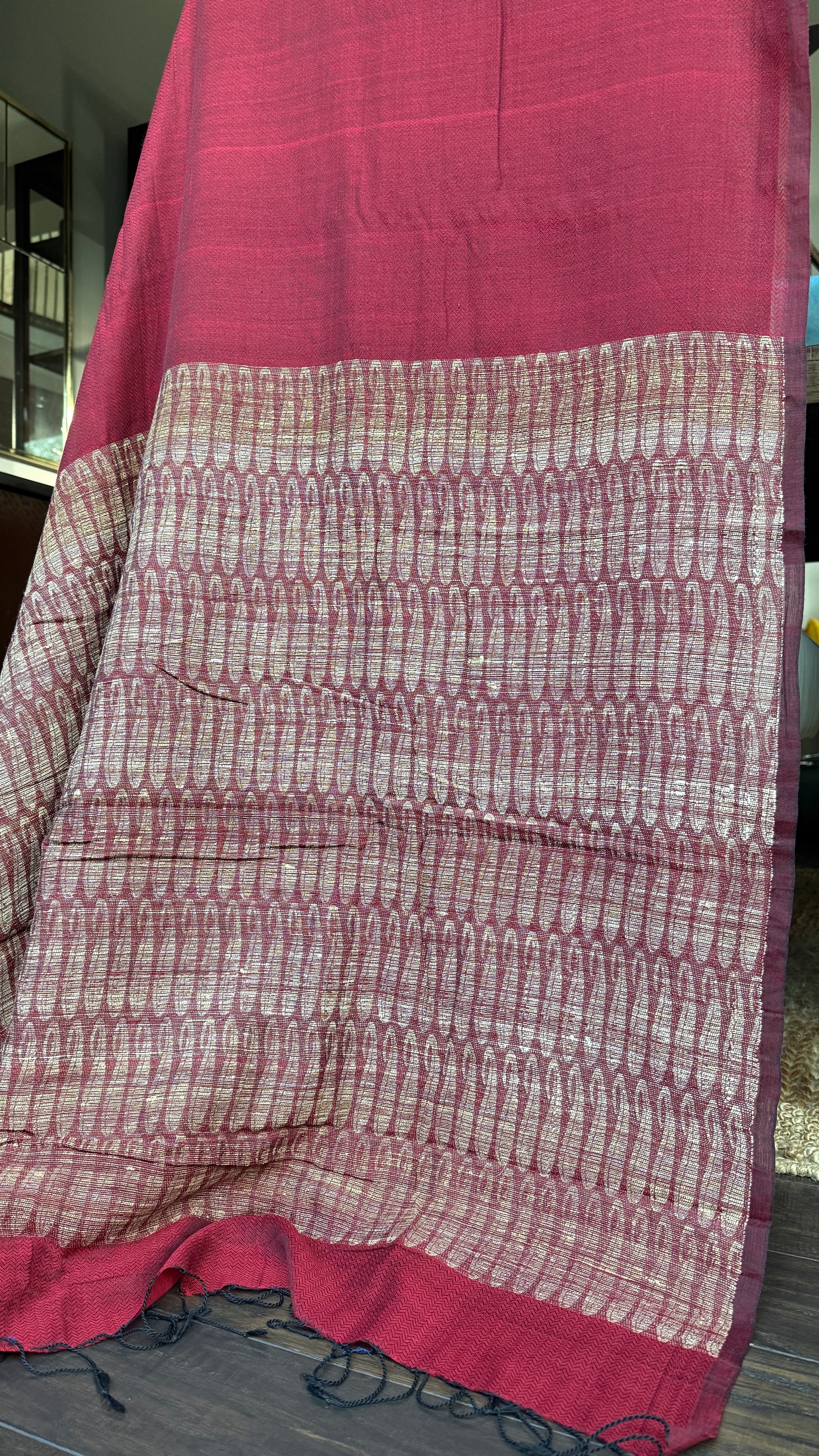 Pure Khadi Matka Cotton -  Maroon Jute Handwoven