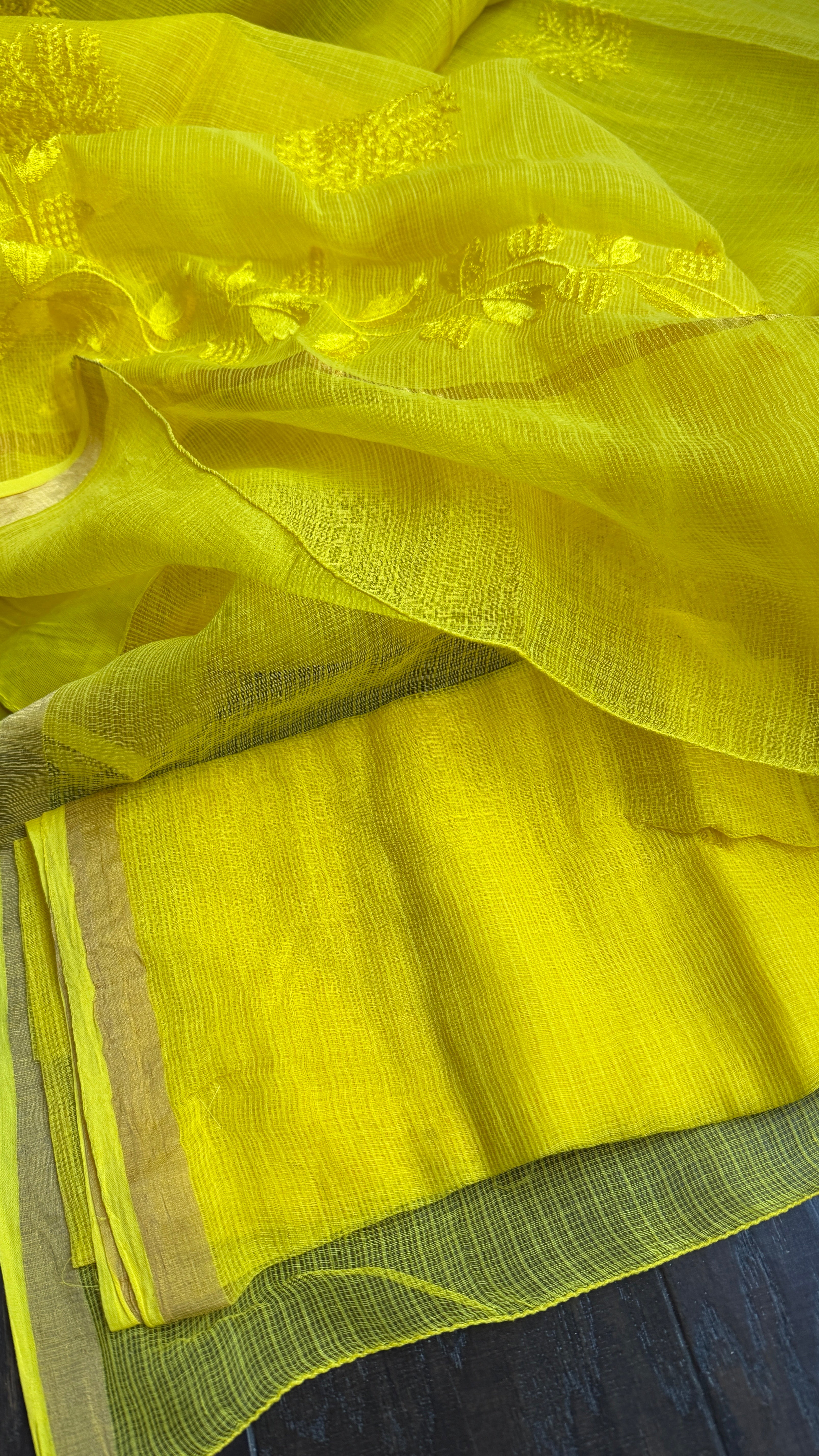 Embroidered Kota Silk - Yellow