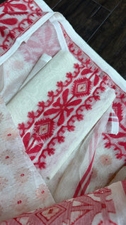 Jamdani  - Off-white Red Copper Zari Woven