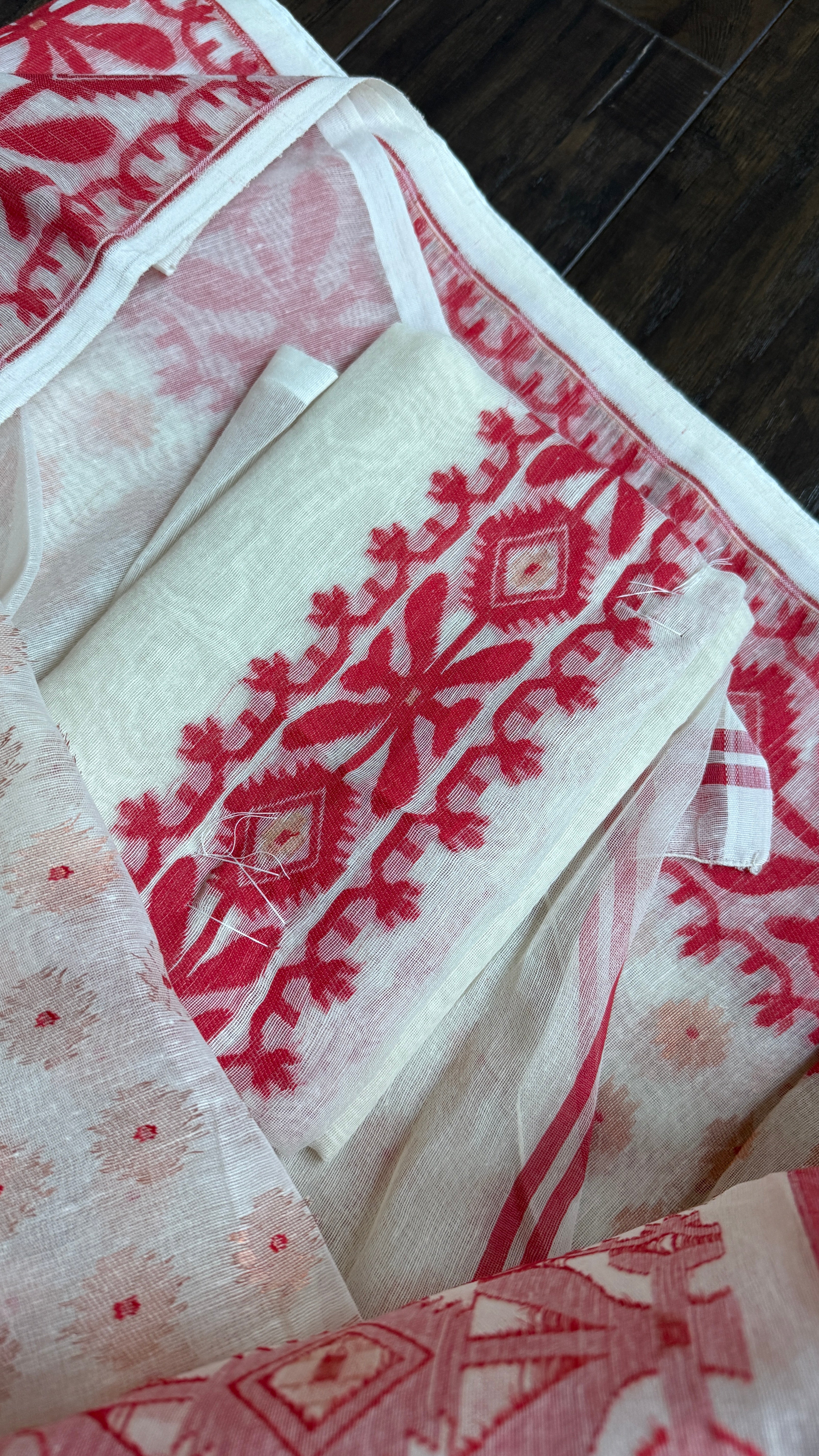 Jamdani  - Off-white Red Copper Zari Woven