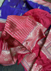 Pure Silk Katan Banarasi- Ourple Red Blue Kadhua