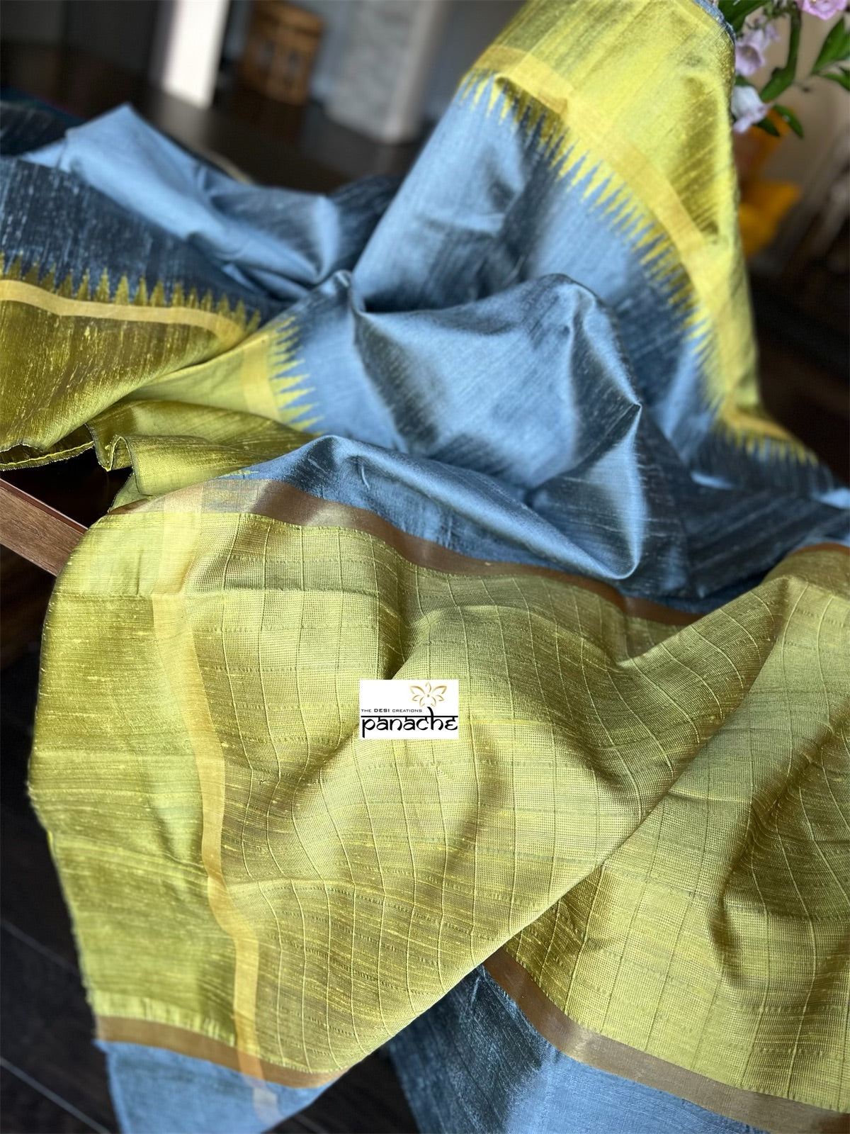 Pure Raw Silk - Grey Lime Yellow