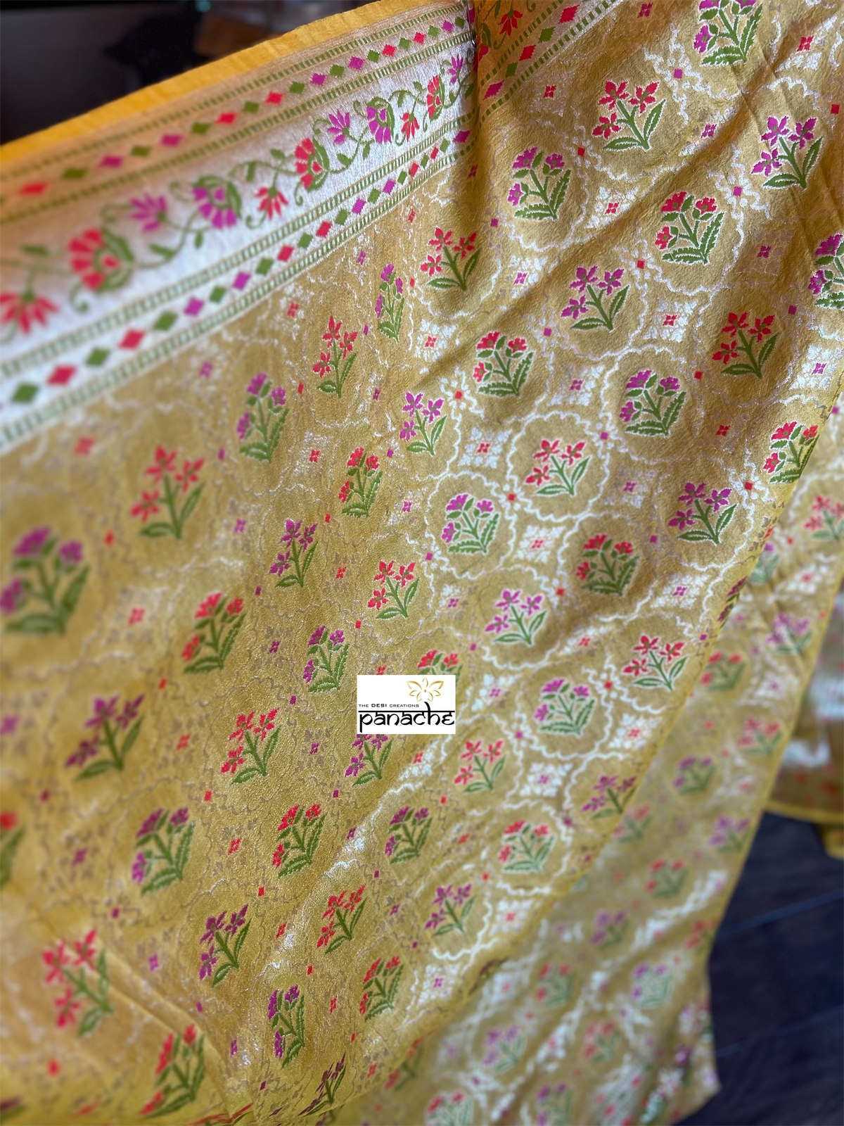 Pure Tussar Silk Banarasi- Yellow Meenakari Paithani