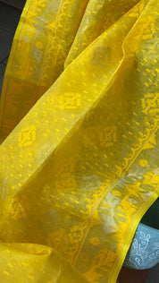 Dhakai Jamdani  - Yellow Silver Zari  Woven