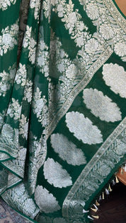Khaddi Georgette Banarasi - Green Sona Rupa Zari