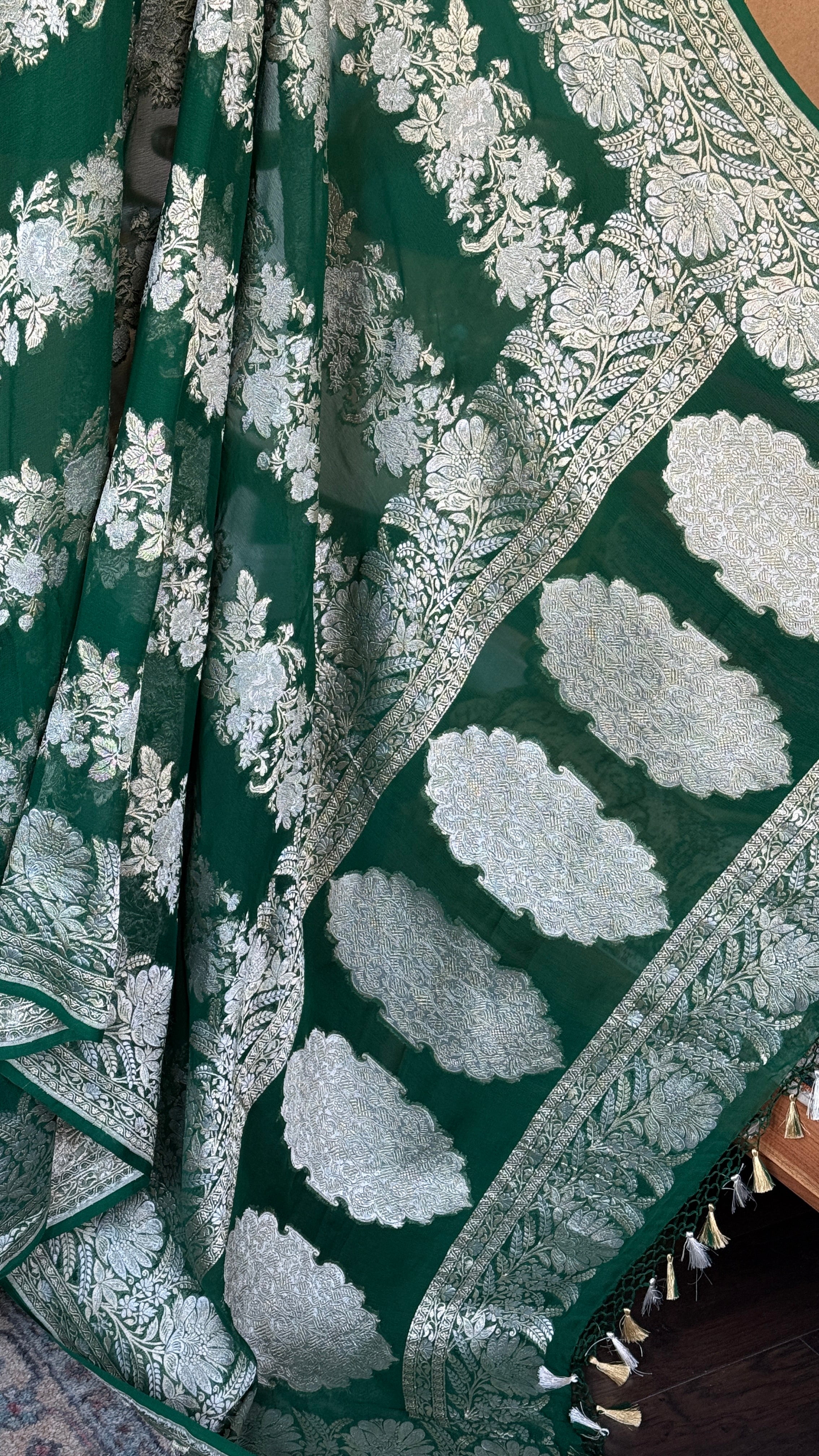Khaddi Georgette Banarasi - Green Sona Rupa Zari