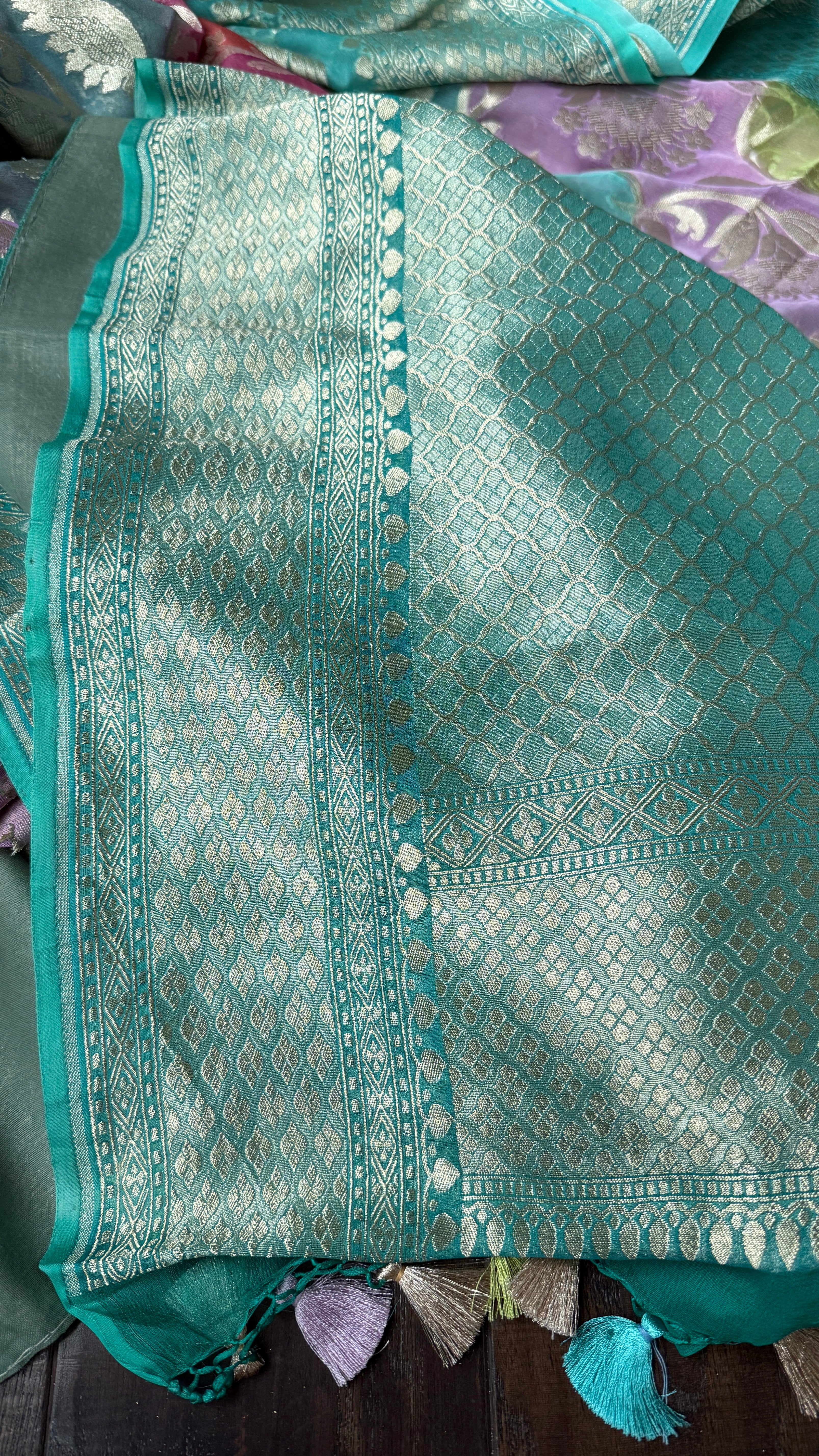 Khaddi Georgette Banarasi - Sea Green Multi color Rangkat